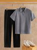 Summer Men's Linen Suit Short Sleeved Polo Shirt Casual Pants Versatile Business Two Piece Set_viptrois.com