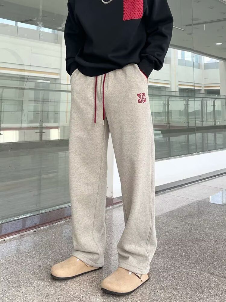 Men's Clothing Men's Casual Pants Embroidered Loose Straight Leg Style Trendy Wide Leg Versatile Spring Autumn Fashion Bottoms_viptrois.com