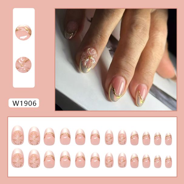False Nails Ice Crystal Three Dimensional Small Flower Gilded French Pearlescent Girl All Match White Ins Nail Art 24 Pieces_viptrois.com