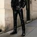 Men's Clothing Slim Fit PU Leather Pants High Street Casual Motorcycle Trendy Bottoms_viptrois.com