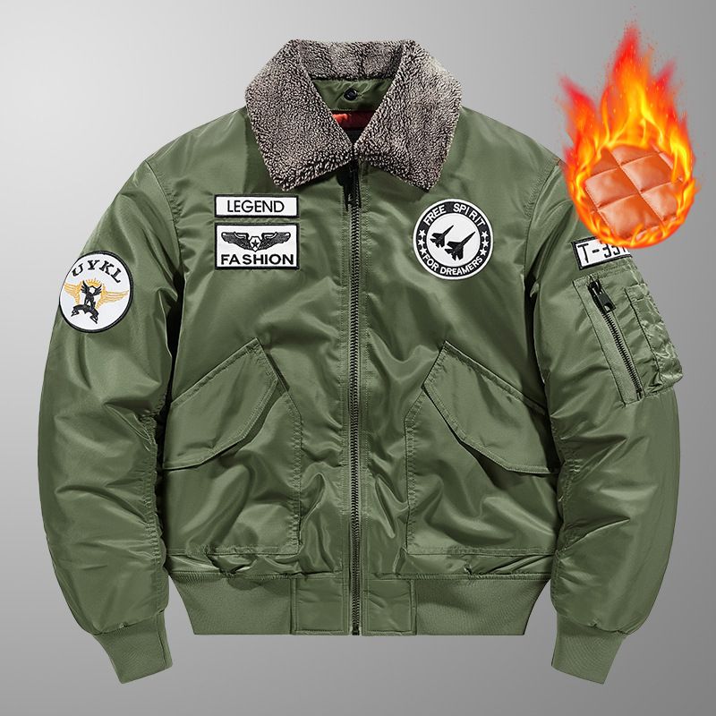 Men's Clothing Autumn And Winter Thick Jacket Large Size Stand Collar Thickened Warm Cotton Coat Detachable Collar Flight Jacket Outer Jacket_viptrois.com