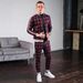 Men's Clothing Men's Suit Autumn Casual Striped Plaid Suit Fashion Jacket Slim Trousers Two Piece Suit_viptrois.com