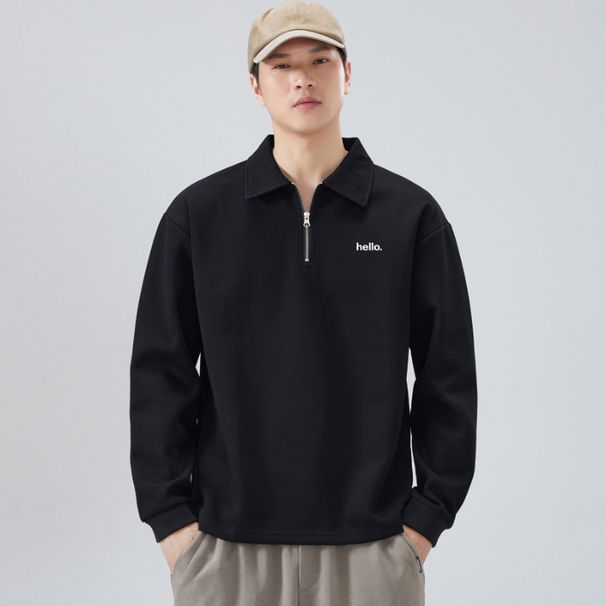 Nordmann Shanggu Clothing Men's Turn-Down Collar Polo Shirt Sweatshirt Korean Style Loose Fit Versatile Design Long Sleeve Top_viptrois.com