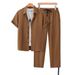 Men's Casual Short Sleeve Shirt & Pants Set, Light Brown Summer Beach Outfit, Comfortable Polyester Blend, S-Xxl_viptrois.com