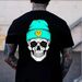 Gorro Verde Menta Camiseta Impresión Calavera De Doble Cara Diseñador Patrón Original Streetwear Casual Y2K Unisex_viptrois.com