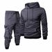 Men's Fleece-Lined Hooded Sweatshirt & Jogger Pants Set - Lightweight, All-Polyester, Streetwear Essentials For Spring & Autumn_viptrois.com