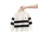 "Boys' Striped Knit Sweater – Soft Cotton-Blend Pullover For Autumn & Winter – Classic Crew Neck – Royal Blue/Greyish/Opalescent (90-130cm)"_viptrois.com