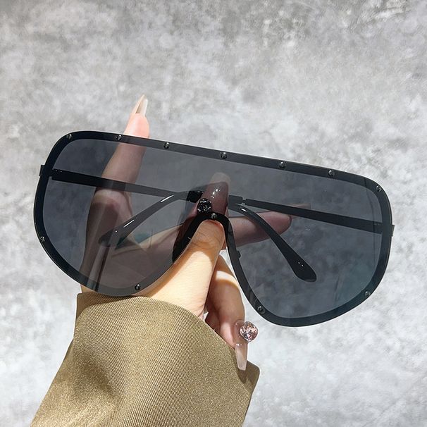 Square Large Frame Rice Nail One-piece Sunglasses New Frameless Fashion One-piece Men's And Women's Sunglasses_viptrois.com