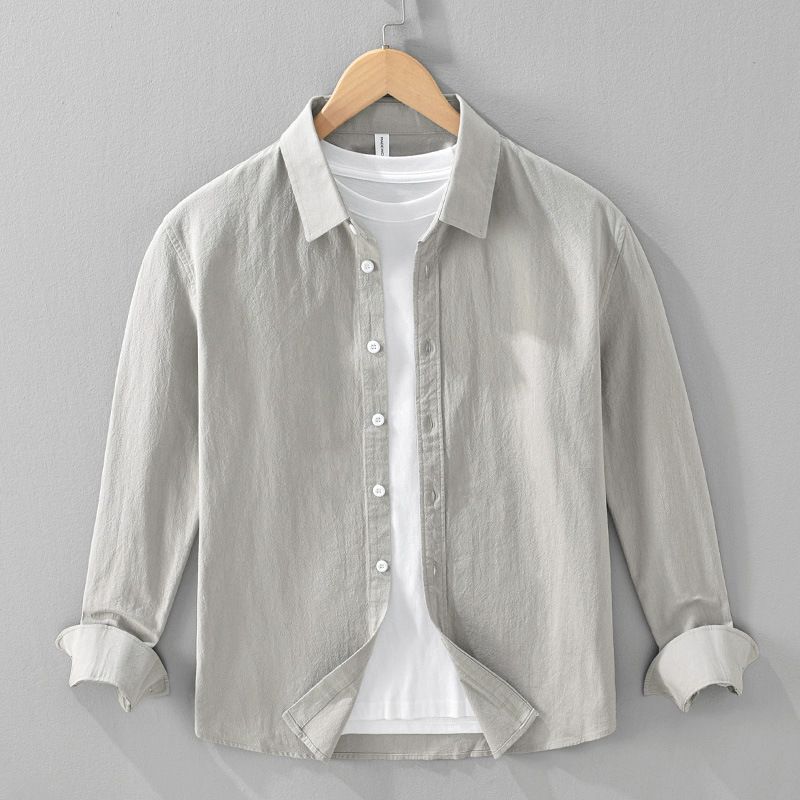 Classic Pure Cotton Basic Casual Long Sleeved Shirt For Men's Versatile Top_viptrois.com