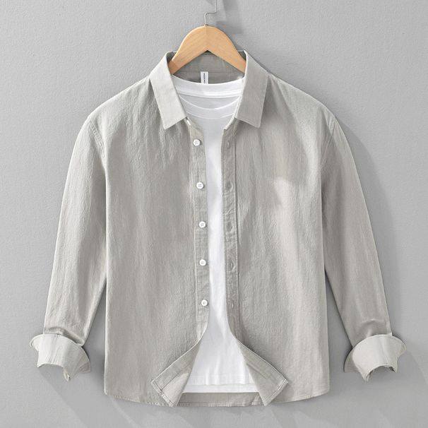 Classic Pure Cotton Basic Casual Long Sleeved Shirt For Men's Versatile Top_viptrois.com