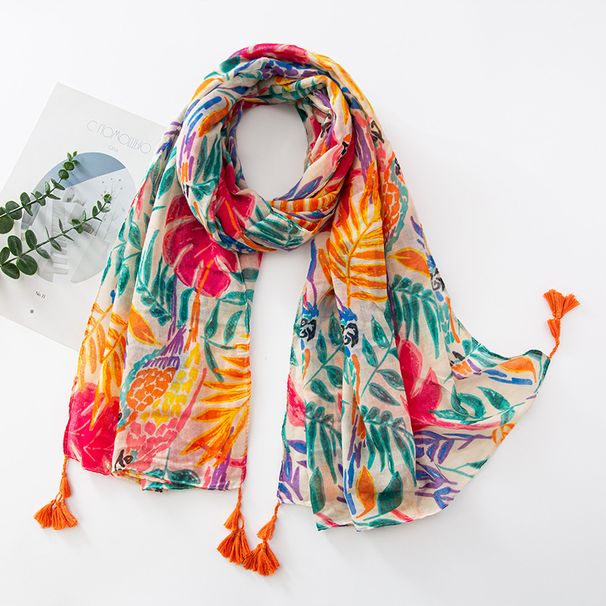 Unisex Bright color creative colorful flowers cotton hemp hand touching word pattern beach towel long hanging tassel shawl female_viptrois.com