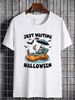 Funny Just Waiting For Halloween Skeleton Spooky Vibe Summer T-Shirt Streetwear Breathable Stylish Graphic Female Slightly Top For Everyday Wear Unisex Comfortable Soft Versatile Women Top Graphic Tees Casual Print Round Neck Short Sleeve Stretched_viptrois.com