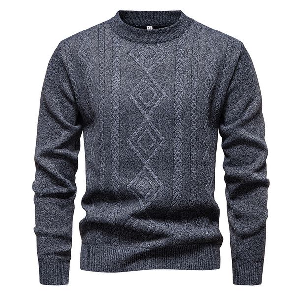 Men's Fleece-Lined Thermal Round Neck Pullover Sweater, Winter Warm Slim Fit Knit Top For Casual & Daily Wear_viptrois.com