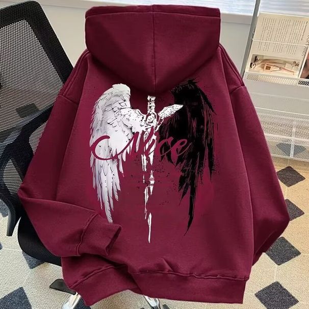 Streetwear Wings Print Hoodie – Unisex Fleece-Lined Pullover With Side Pockets (Black/White/Wine Red/Ash Grey, Sizes M-3XL) | Oversized Fit_viptrois.com