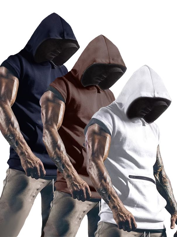 Men's Sleeveless Hooded Vest, Lightweight Quick-Dry Athletic Tank Top For Summer Workout, Gym, Running, Outdoor Sports_viptrois.com