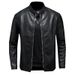 Men's Motorcycle Leather Jacket New Stand Up Collar Leather Jacket Casual Plus Velvet Thickened Slim Leather Jacket Coat_viptrois.com