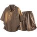 Men's Clothing Summer Men's Loose Fitting Thin Imitation Linen Embroidered Shirt Set Plus Size Casual Two Piece Fashionable Clothing_viptrois.com
