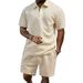 Men's 3D Casual Sports Suit Versatile Polo Shirt Short Sleeves Spring Summer Autumn Wear Black Beige Gray Khaki Loose Fit_viptrois.com