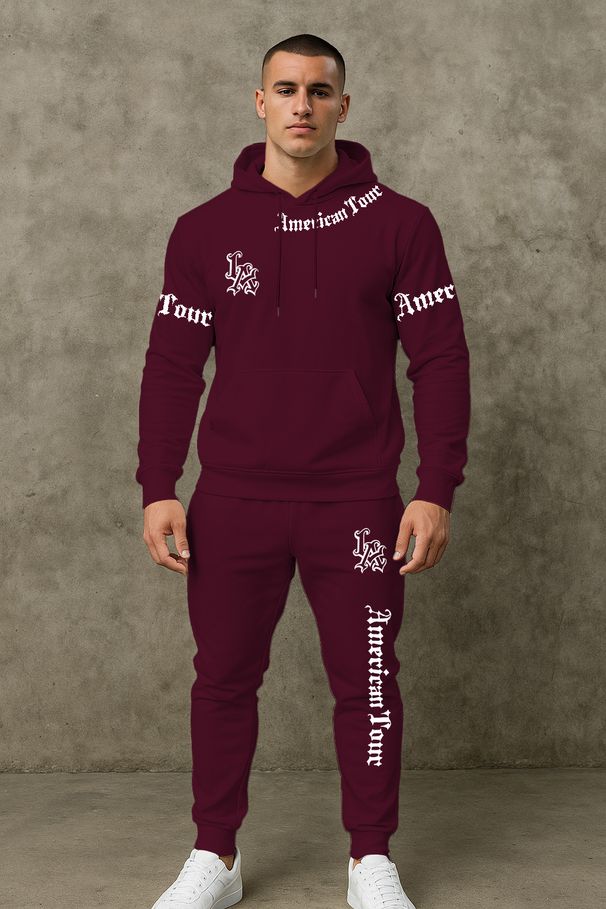 Men's Clothing Sweatshirt Same Style Trousers Set Men's Trendy Hooded Sweatshirt Jogger Pants Set Casual Streetwear Outfit (Multiple Colors & Sizes)_viptrois.com