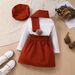 Mother & Kids Girls' Fashion Long Sleeve Dress Set With Pom Pom Scarf & Beret (4-Piece Outfit) – Soft Cotton Blend, Cute & Elegant_viptrois.com