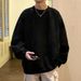 Suede Hoodie Men's Autumn Loose Top Shirt Men's Round Neck Long Sleeved Base Shirt_viptrois.com