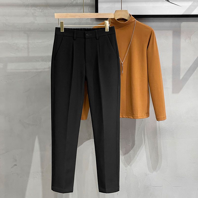Men's Slim-Fit Summer Dress Pants – Lightweight Polyester Straight-Leg Trousers With Double Waistband & Breathable Fabric_viptrois.com