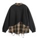 Distressed Tassel Two-Piece Sweatshirt For Men Spring Loose Trendy Design Turn-Down Collar Plaid Lined Pullover Top_viptrois.com