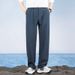 Men's Ice Silk Pants Summer Thin Loose Fit Straight Wide Leg Casual Long Dress Pants_viptrois.com