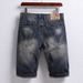 New Summer Distressed Patchwork Denim Shorts For Men, Straight-Leg Rolled Hem Five-Point Trendy Style_viptrois.com
