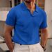 New Summer Lapel T-shirt Men's Waffle Oversize Solid Color Casual Short Sleeved Shirt_viptrois.com