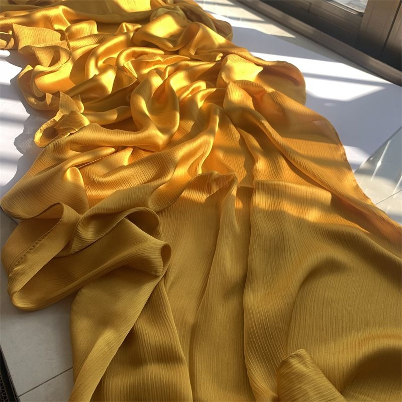 Unisex Natural crepe monochrome long pirn crepe silk scarf Scarf_viptrois.com