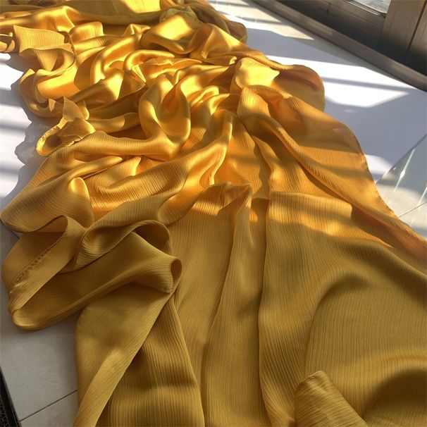Unisex Natural crepe monochrome long pirn crepe silk scarf Scarf_viptrois.com