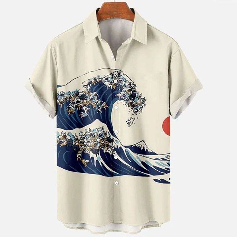 Men's Casual Fashion Wave Print Short Sleeve Shirt 3D Print New Arrivals Men's Clothing_viptrois.com