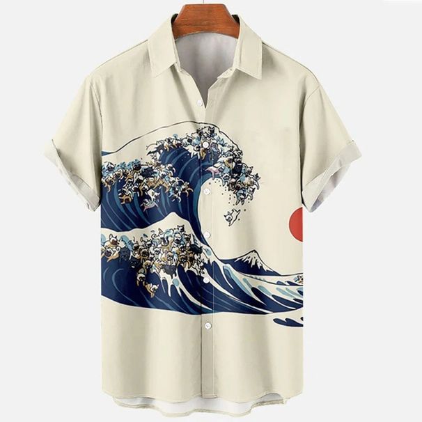 Men's Casual Fashion Wave Print Short Sleeve Shirt 3D Print New Arrivals Men's Clothing_viptrois.com