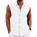 Men's Sleeveless Solid Color Shirt European American Style Collared Beach Cardigan Casual Moisture Wicking Sweat Absorbing Light Short-Sleeved Thin_viptrois.com