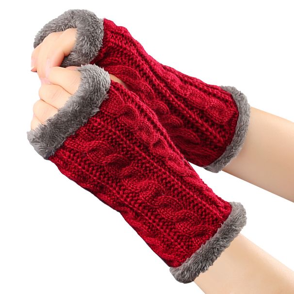 Unisex Fleece gloves Knitted figure-eight twist fingerless gloves Short warm cuff with fleece gloves_viptrois.com