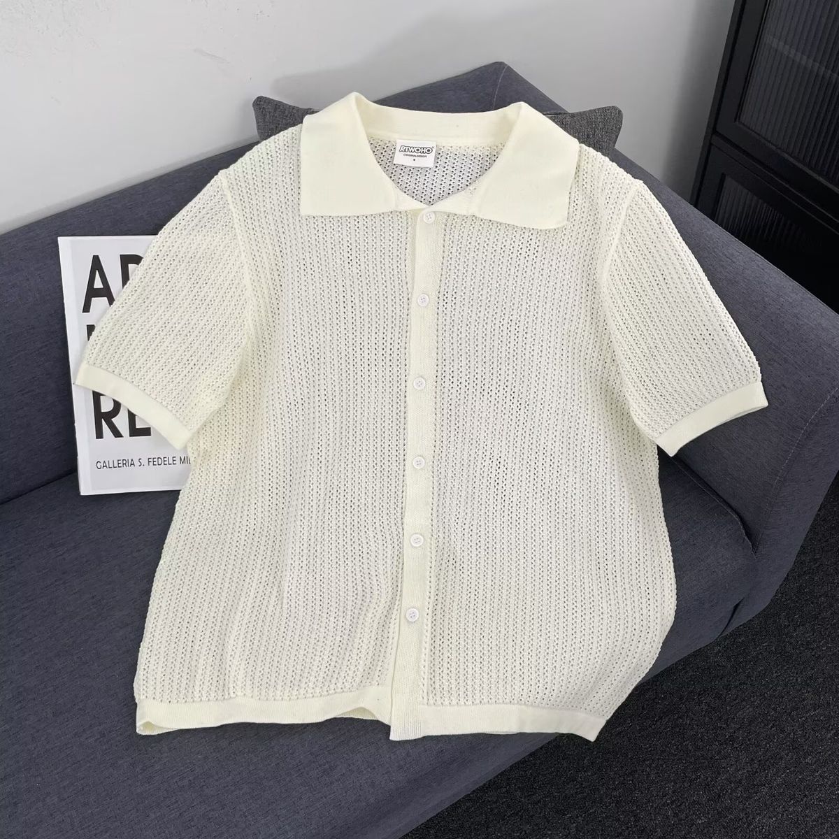 Men's Clothing Hollow Thin Knitted Short Sleeved Shirt Jacket High End Cleanfit Summer Top Sweater Cardigan Outer Wear_viptrois.com