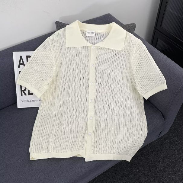 Men's Clothing Hollow Thin Knitted Short Sleeved Shirt Jacket High End Cleanfit Summer Top Sweater Cardigan Outer Wear_viptrois.com