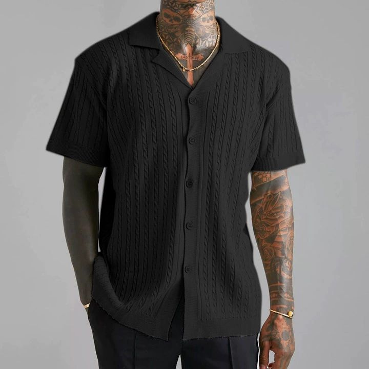 Men's Clothing Spring And Summer Men's Knitted Button Down Shirts Casual Men's Breathable Short Sleeved Shirt Tops_viptrois.com