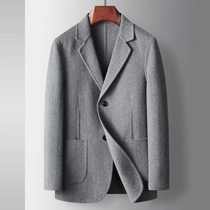 Men's Clothing autumn and winter handmade wool single western middle aged and young people solid color business double sided suit jacket_viptrois.com