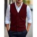 Men's Slim Fit Wool Blend Vest, Casual Sleeveless Knit Cardigan For All Seasons, V-Neck Double Breasted Waistcoat In Solid Colors_viptrois.com