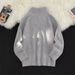 Autumn And Winter High Collar Half Zipper Sweater, Casual Loose Knitted Sweater With Pullover And Outer Thread Tie_viptrois.com