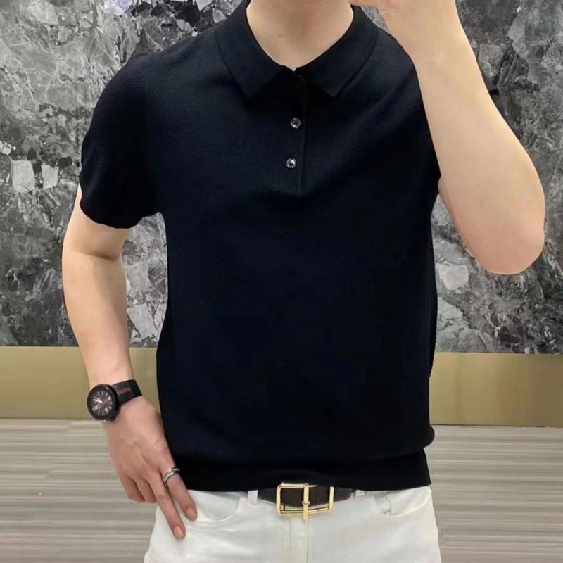 2025d Men's Summer New European Style Polo Shirt Business Young Fashion Slim Fit Short Sleeve Pineiphone Pattern T-Shirt_viptrois.com