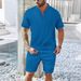 Men's Clothing Men's Clothing Men's Summer Waffle Stand Collar Zipper Solid Color Short Sleeved Shorts Men's Outdoor Leisure Suit_viptrois.com