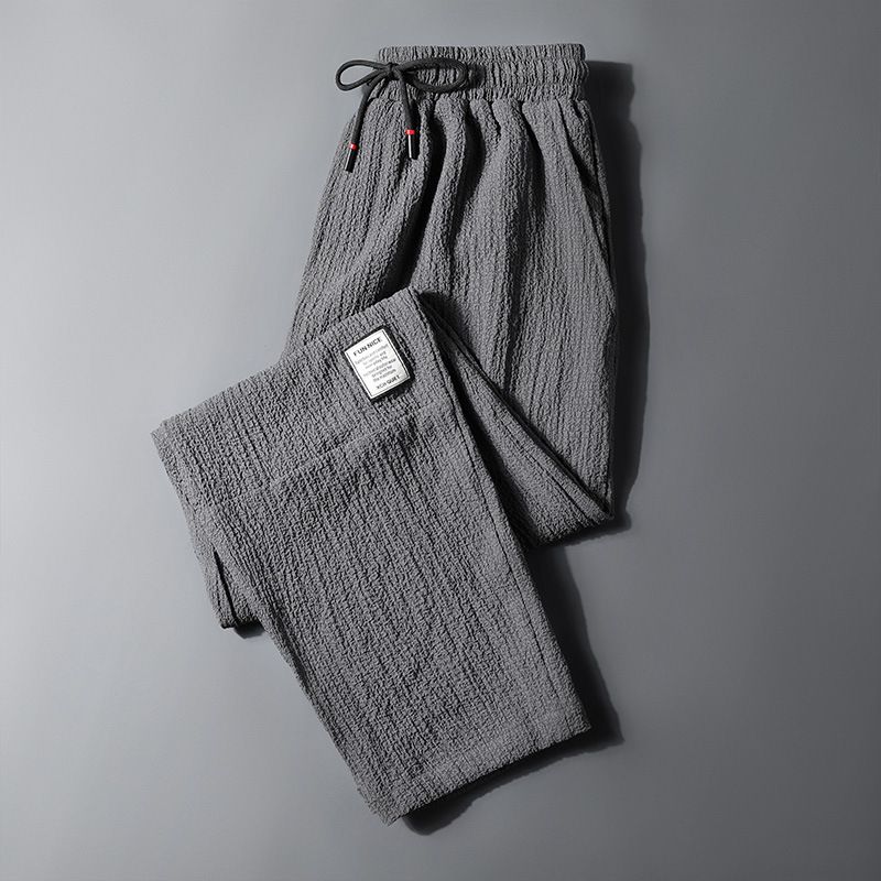 Men's Clothing Pants Men's Summer Thin Loose Straight Casual Sports Sweatpants Elastic Korean Fashion Nine Point Linen Pants_viptrois.com