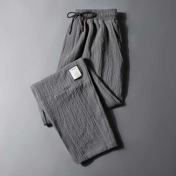 Men's Clothing Pants Men's Summer Thin Loose Straight Casual Sports Sweatpants Elastic Korean Fashion Nine Point Linen Pants_viptrois.com