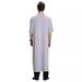 Men's Thobe – 7/4 Sleeve V-Neck Long Robe, Breathable Polyester, Modest & Comfortable (Sizes M-XL, White/Gray)_viptrois.com