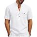 Men's Summer Linen Shirt Loose Fit Casual Commuter Workwear Henley Short Sleeve Simple Mature Style_viptrois.com