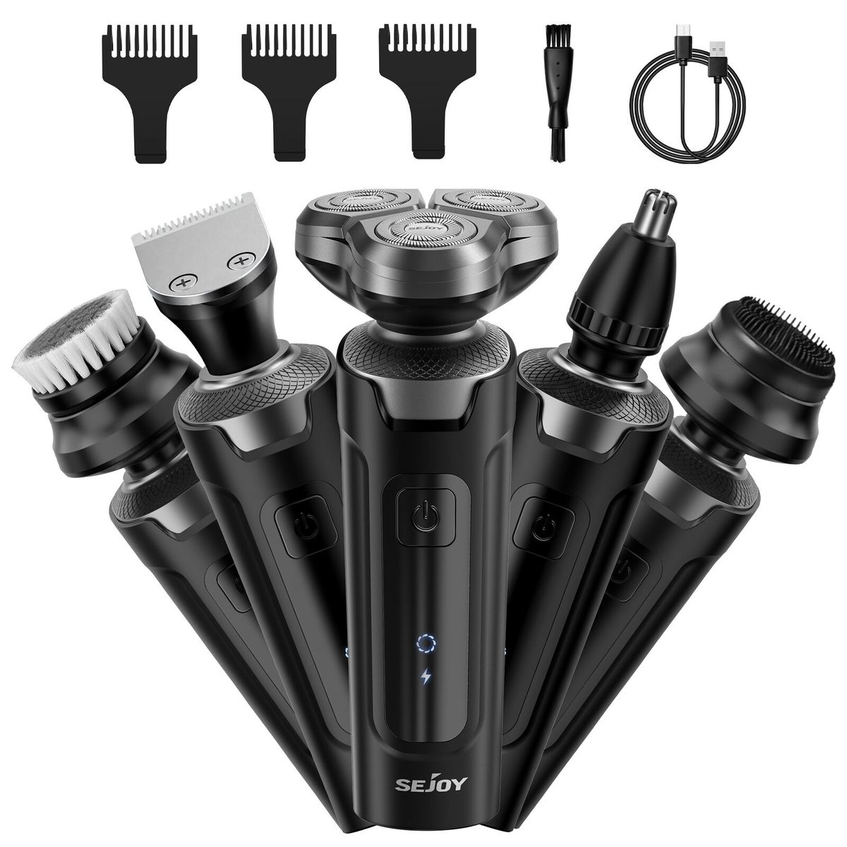 SEJOY 5in 1 Electric Rotary Shaver Beard Nose Hair Trimmer Wet Dry Razor For Men_viptrois.com