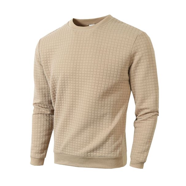 Men's Slim-Fit Crewneck Sweatshirt - Long Sleeve Casual Pullover With Checkered Pattern (White, Black, Army Green, Khaki, Dark Gray)_viptrois.com